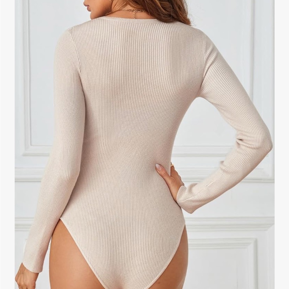 Cream Ribbed Long-Sleeve Bodysuit - Picture 5 of 6